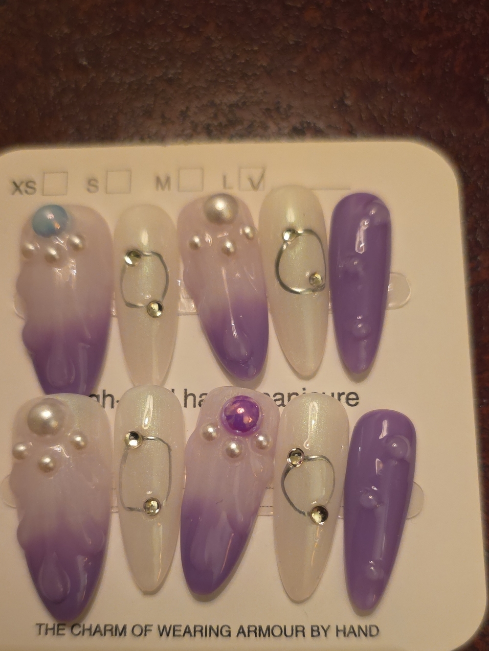 Pearl Accent Lavender and White Press-On Nail Set Size Large